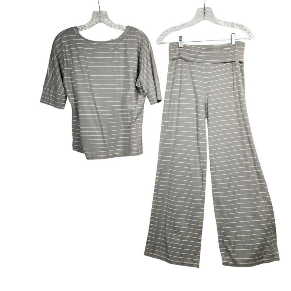 Garnet Hill Pajamas/Lounge Set Gray & White Striped Organic Green Cotton Size XS